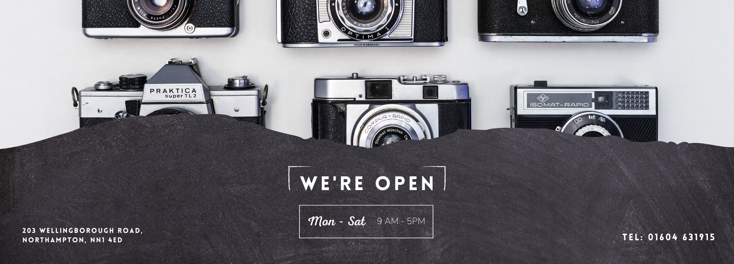 Skears Photographic - we're open 9am - 5pm Monday to Saturday. Call us on 01604  631915. Our address - 203 Wellingborough Road, Northampton, NN1 4ED.